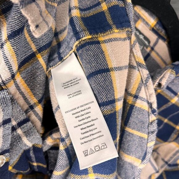 Eddie Bauer Flannel Shirt Mens small Blue‎ Beige Plaid Button Up Long Sleeve - Picture 5 of 6